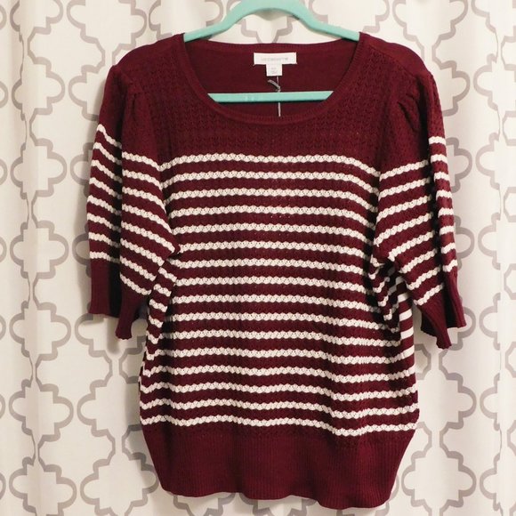 Liz Claiborne Sweaters - Liz Claiborne Maroon & White Striped Short Sleeve Sweater -  XXL/1X (NWT)